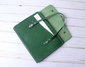 Handmade Multifunctional Green Genuine Leather Cover with Handle and Front Pocket for Hobonichi A5 & A6 notebook 8AVHO02