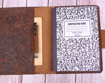 Cowhide leather Personalized genuine Leather Composition Notebook Cover; Gift For Student, Writer, Brown CO-1