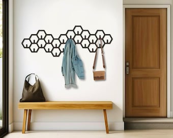 Extra Large Hexagon Coat Rack Wall Mount Modern Geometric Organizer Decorative Metal Wall Hooks Minimalist Hat Rack Unique Entryway Decor