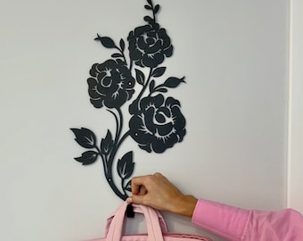 Metal Rose Wall Hook, Purse Hooks for Wall, Flower Coat Hook, Flower Metal Art, Bedroom Wall Hook, Wall Hanging Rose, Gift for Her