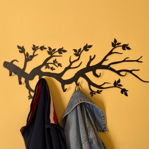 Tree Branches with Leaves Wall Mounted Metal Coat Rack Wall Mount Hanger Branch Steel Coat Hooks Hanger Wall Clothes Rack with Hook image 1