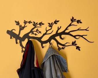 Tree Branches with Leaves Wall Mounted Metal Coat Rack | Wall Mount Hanger | Branch Steel Coat Hooks | Hanger Wall | Clothes Rack with Hook