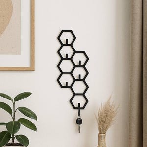Hexagon nyckelhållare, modern nyckelväggorganisatör, geometrisk dekor i entrén, metallnyckelkrokar, väggkrok med bikakemönster för nyckelhållare, present till nytt hem