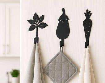 Set van 3 groentehaken aan de muur, decoratieve keukenhaken, keukenmuurorganizer, moderne keukenmuurdecoratie, uniek keukencadeau