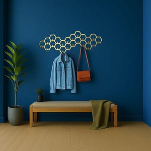 Gold Honeycomb Coat Rack Wall Mount Large Entryway Organizer Hexagon Wall Hooks Modern Metal Wall Hanger Hallway Coat Hook Wall Hook Decor