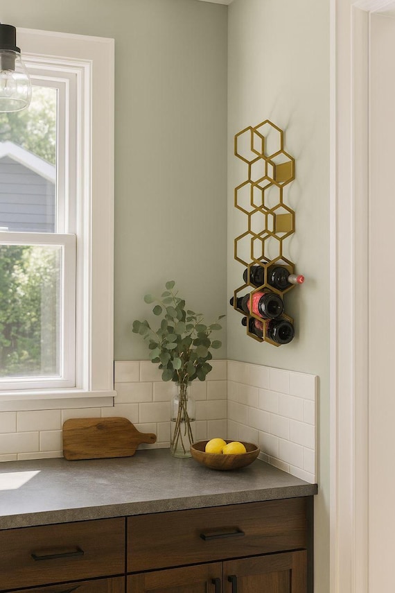 Gold Wine Rack Wall Mount - Modern Honeycomb Wine Holder, Vertical Bottle Storage, Wine Display for 6 - 16 Bottles, Elegant Wine Home Decor