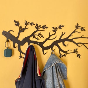 Tree Branches with Leaves Wall Mounted Metal Coat Rack Wall Mount Hanger Branch Steel Coat Hooks Hanger Wall Clothes Rack with Hook image 2