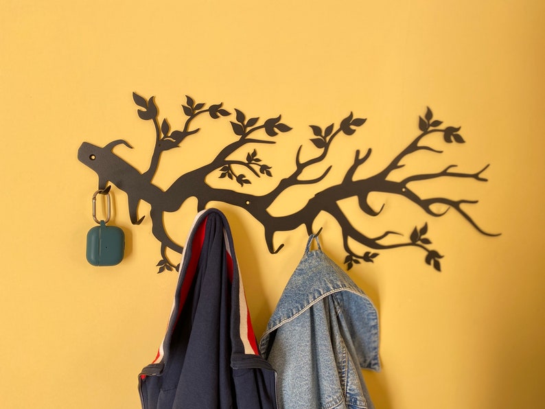 Tree Branches with Leaves Wall Mounted Metal Coat Rack Wall Mount Hanger Branch Steel Coat Hooks Hanger Wall Clothes Rack with Hook image 2