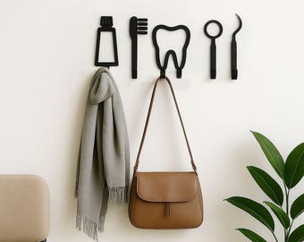 Ensemble de 5 patères murales pour dentiste - Organisation moderne du cabinet dentaire - Décoration métallique fonctionnelle - Idée cadeau pour dentiste