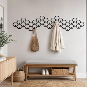 Extra Große Wandgarderobe Metall, Geometrische Wandhaken, Moderne Flurgarderobe, Garderobenpaneel mit Haken, Kleiderhaken Wand image 19