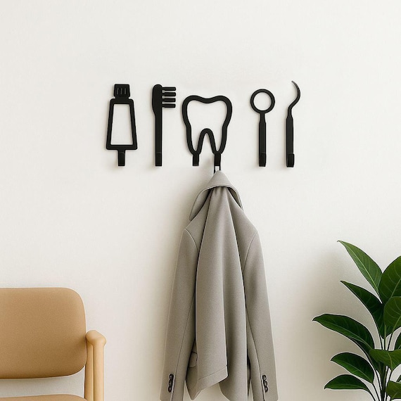 Set of 5 Dentist Wall Hooks for Dental Office Organization - Dentist Waiting Room Decor, Functional Dental Themed Art, Dentist Gift Women