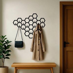Wandgarderobe Waben Metall Moderne Garderobe mit Haken Flurgarderobe Schwarz Industrial Design Geometrisches Garderobenleiste