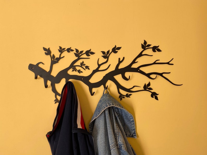 Tree Branches with Leaves Wall Mounted Metal Coat Rack Wall Mount Hanger Branch Steel Coat Hooks Hanger Wall Clothes Rack with Hook image 1