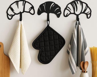Set van 3 croissant wandhaken, moderne keukenwanddecoratie, keukenwandorganizer, decoratieve haak voor bakkerijen, wanddecoratie met gebaksthema, uniek keukencadeau