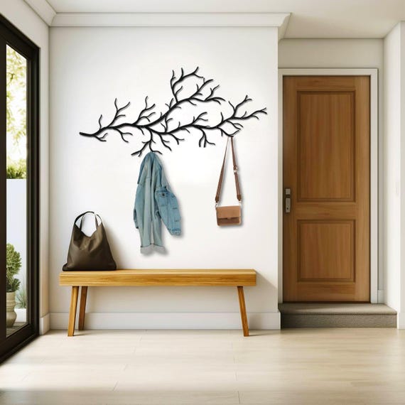 Extra Große Wandgarderobe Baum Metall, Modern Wardrobe Für Flur, Wandhaken Ast Design, Metall Wanddeko Schwarz, Geschenk Für Zuhause