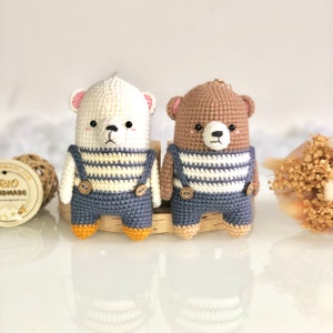 Handmade bear crochet keychain, pom bag charm, car rear view hanging mirrior, amigurumi, cute gift.