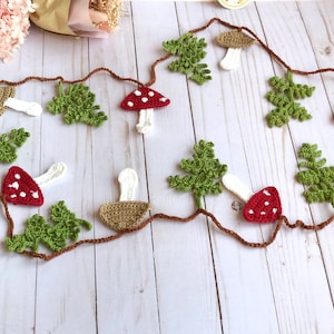 Rio Handmade Crochet Amigurumi Mushroom Garland, Wall Hanging Mushroom, Toadstool Decor,