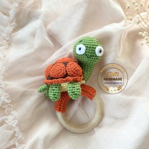 Personalized Baby Gift, Crochet Turtle Rattle, Baby Crochet Rattle Gift, Baby Shower Gift, Toy Rattle With Name