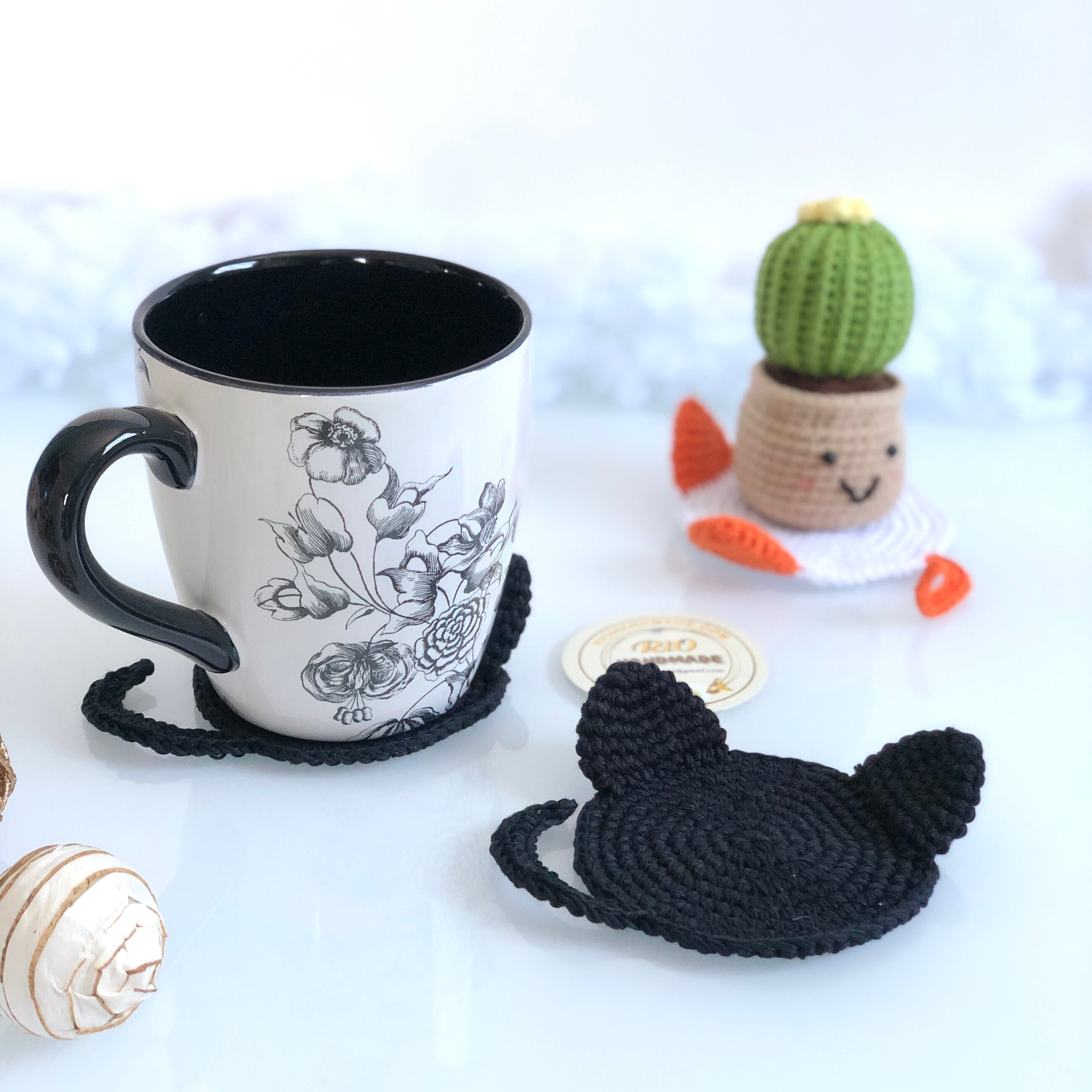 Set Of 5 Cat Coaster-Crochet Cat Coaster- Mug Rug- Kitten Housewarming Gift