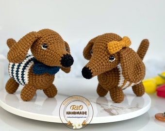 Handmade Dachshund Dog crochet, amigurumi Dachshund plush,home decor, toy for kid, perfect idea for gifts, present, craft doll