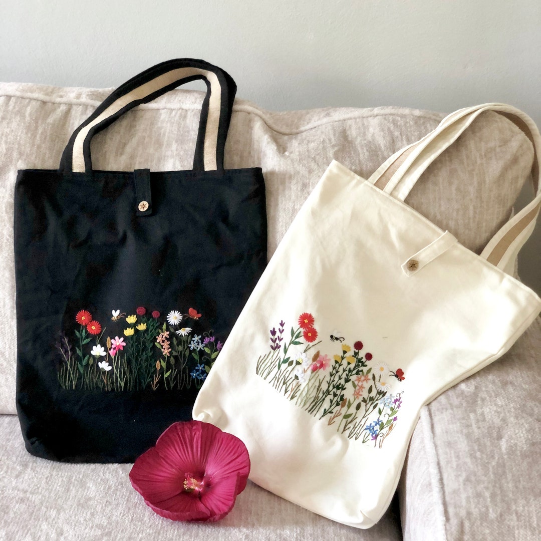 Ready to Ship, Handmade Embroidery Floral Tote Bag Wild Flowers - Etsy