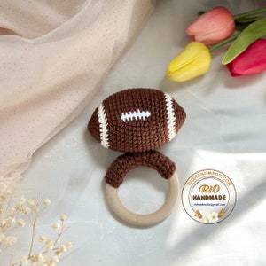 Personalized Baby Gift, Baby Rattle Football, Gift For Baby, American Football Crochet, Sport Toy, Sport Baby Shower