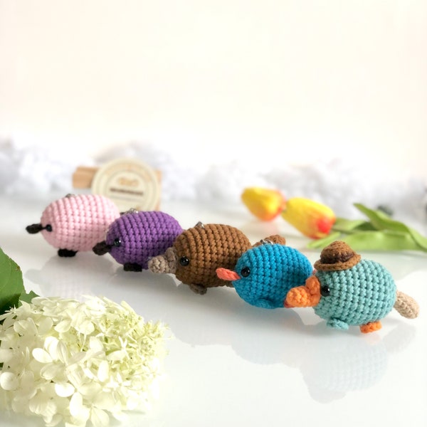Handmade Platypus crochet keychain, pom bag charm, car rear view hanging mirrior, amigurumi, cute gift.