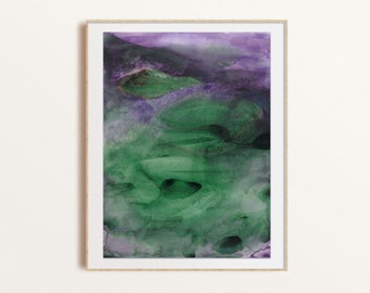 Original Watercolor Painting, Impressionist Painting, Abstract Wall Art, Mountain Air, Small Modern Contemporary, Green, Purple, Meditation