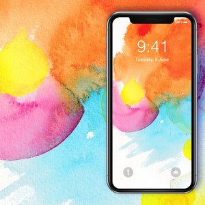 オレンジブルーの壁紙の美的感覚、携帯電話の壁紙のデジタルダウンロード、ハッピー、iPhone、Androidの壁紙、ホームロック画面の水彩画の壁紙