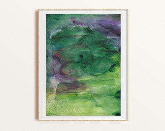 Original Watercolor Painting, Impressionist Painting, Abstract Wall Art, Mountain Air, Small Modern Contemporary, Green, Purple, Meditation