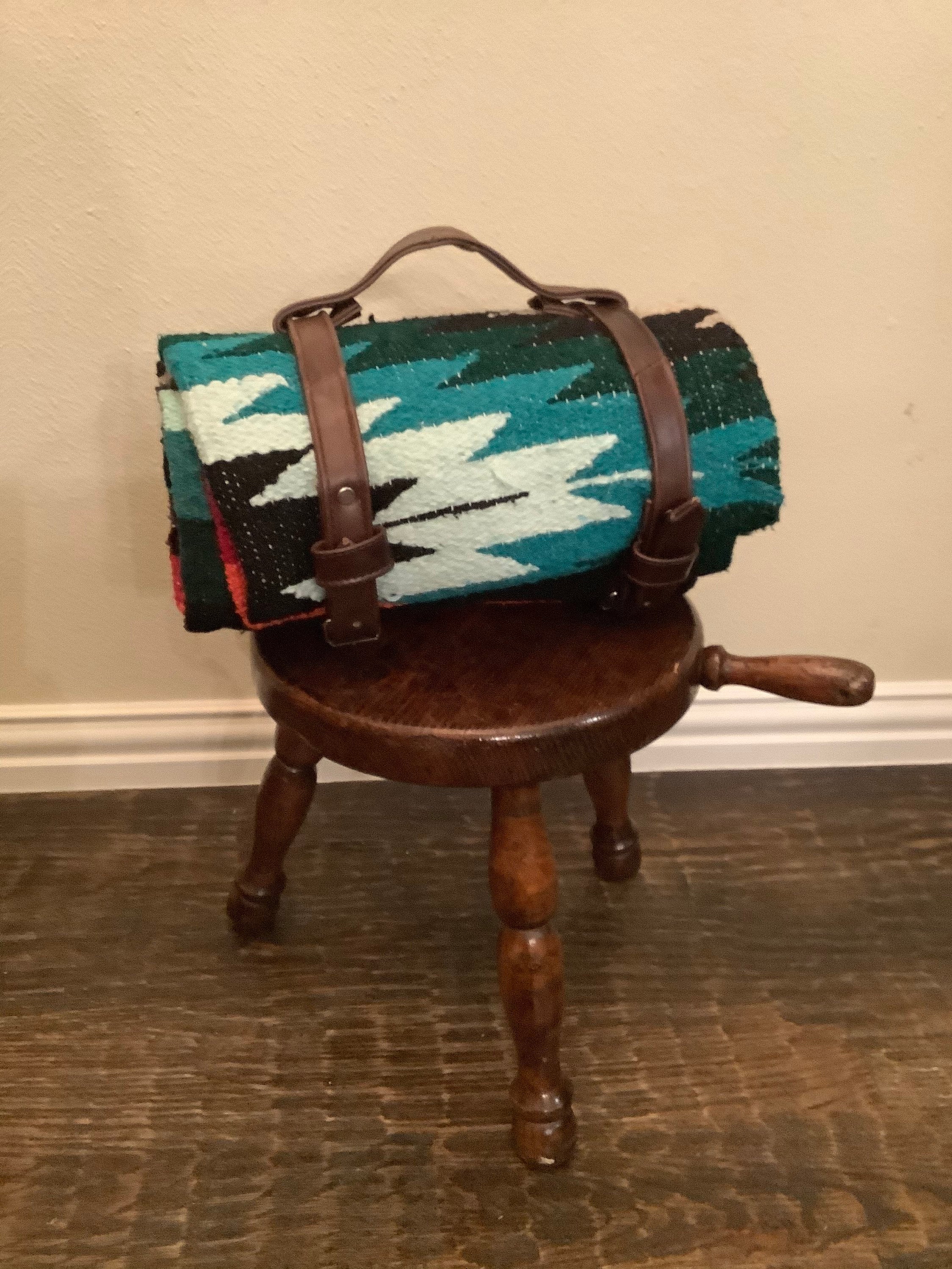 Mexican Blanket Roll Leather Blanket Straps Picnic & Beach Blanket