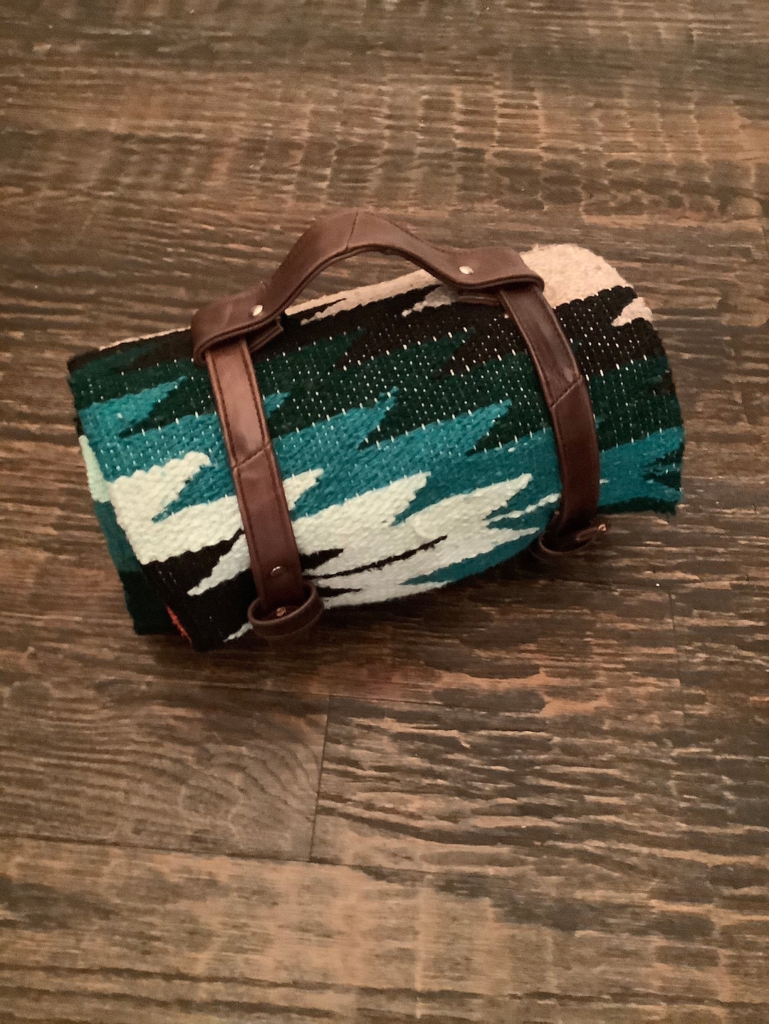Mexican Blanket Roll Leather Blanket Straps Picnic & Beach Blanket