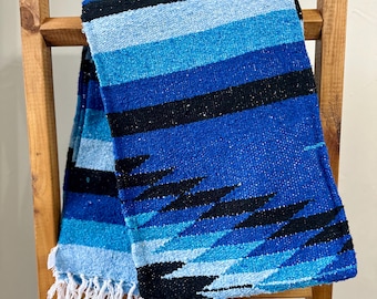 Blue Mexican Blanket: Stadium Throw, Boho Beach Blanket