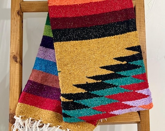 Neon Mexican Blanket: Gold, Teal Diamond Falsa Blanket