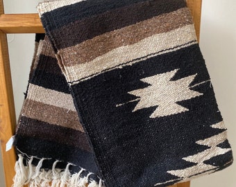 Mexican Blanket Diamond Black | Stadium Blanket | Picnic & Beach Blanket | Yoga Blanket| Vintage Style Throw | Yoga Blanket | Baja Blanket