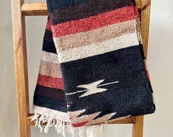 Mexican Falsa Blanket, Black Rust Diamond, Boho Throw