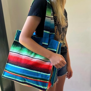 Serape Stripe Tote Bag: Bright Mexican Beach Bag