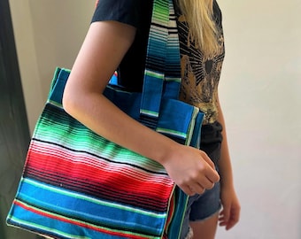 Serape Stripe Tote Bag: Bright Mexican Beach Bag