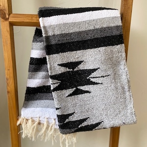 Grey Diamond Mexican Blanket: Vintage Style Picnic Throw