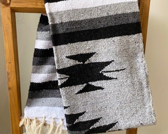 Grey Diamond Mexican Blanket: Vintage Style Picnic Throw