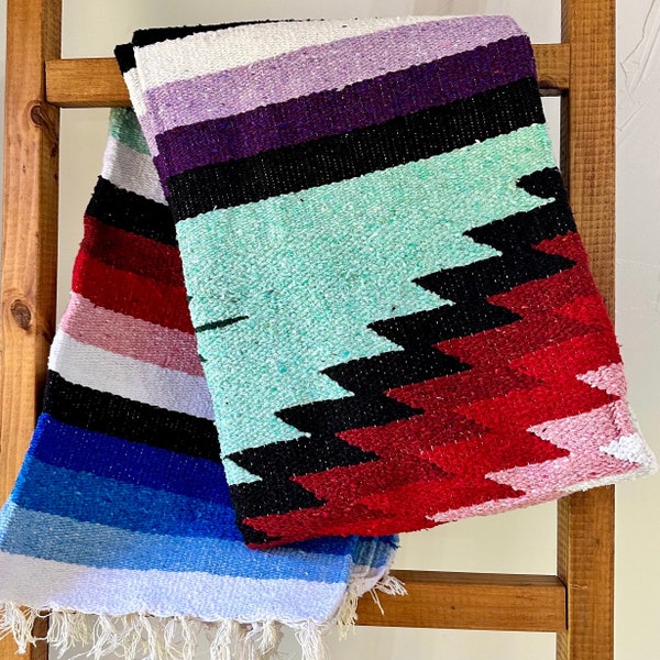 Mexican Blanket Mint Purple | Stadium Blanket | Picnic & Beach Blanket | Yoga Blanket| Vintage Style Throw | Yoga Blanket | Baja Blanket