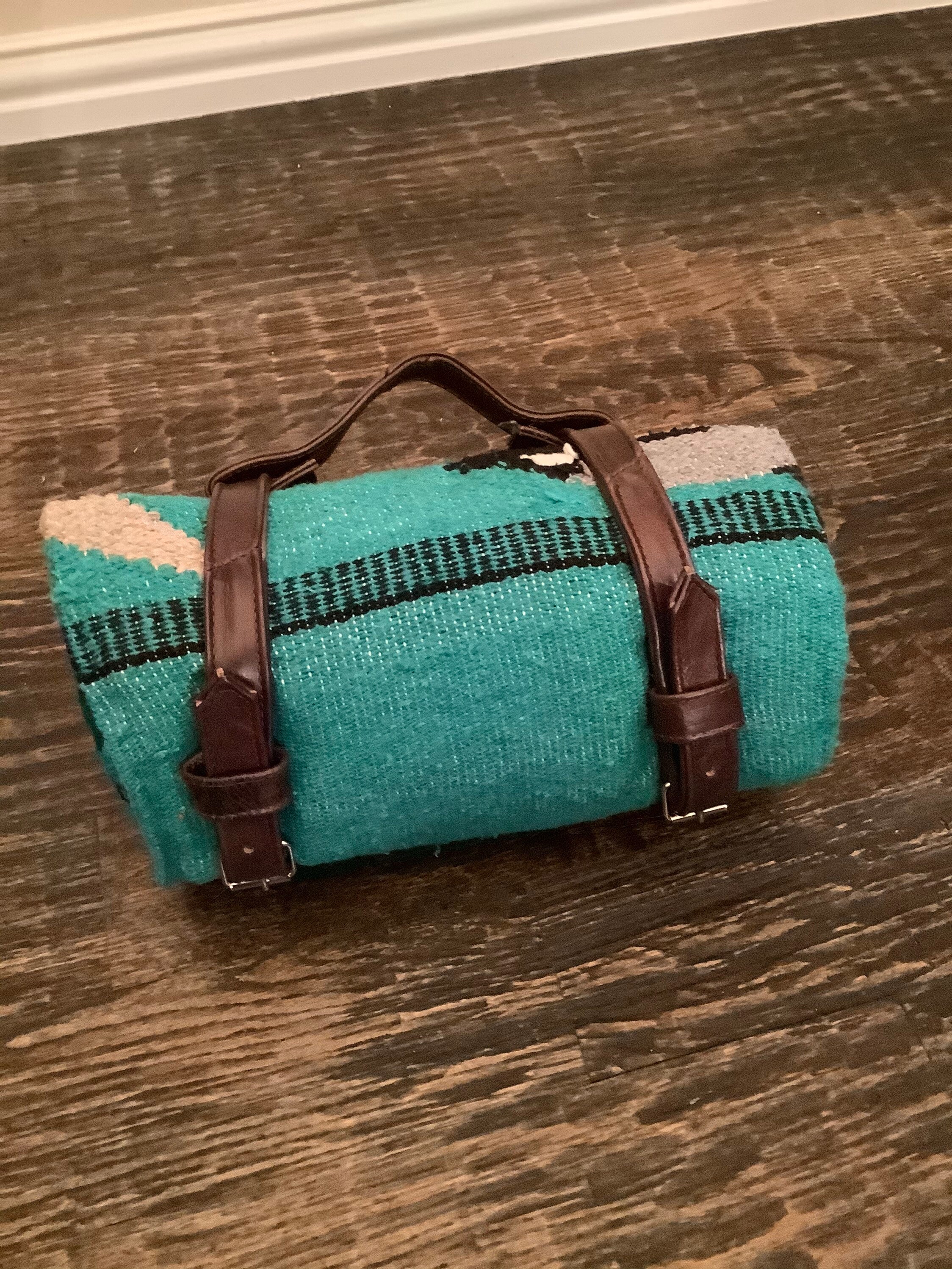 Mexican Blanket Roll Leather Blanket Straps Picnic & Beach Blanket