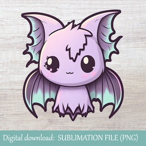 Pastel Goth Kawaii Bat | Plik sublimacji PNG | Uroczy nietoperz | Pastel Goth Clipart | Anime Pastel Goth | Kawaii Pastel Goth Bat