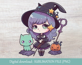 Cute Kawaii Halloween Anime Pumpkin Girl Demon Digital Art by