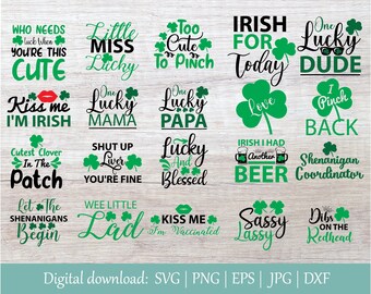 St Patrick&#39;s Day SVG Bundle | 20 Designs | Funny St Patrick&#39;s Quotes | Irish Svg | Lucky Svg | St Patrick&#39;s Cut Files for Cricut
