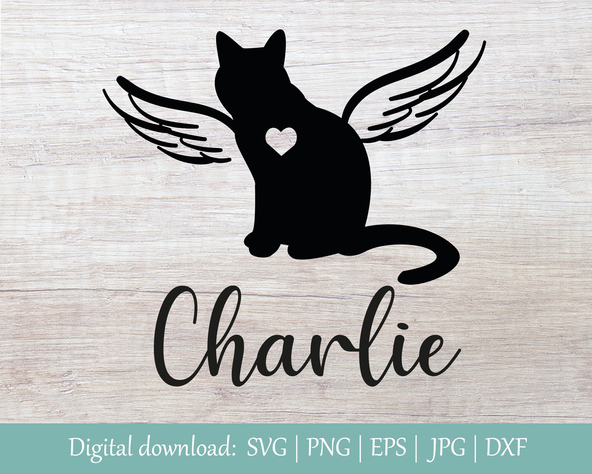 Pet Cat Memorial SVG With Custom Name Angel Wings SVG Cat Etsy