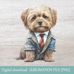 Maltese Dog in Suit | PNG sublimation file | Watercolor Style | Maltese Illustration | Cute Dog Clipart