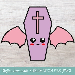 Pastel Goth Kawaii Coffin Bat | PNG sublimation file | Cute Coffin | Pastel Goth Clipart | Anime Pastel Goth | Kawaii Pastel Goth