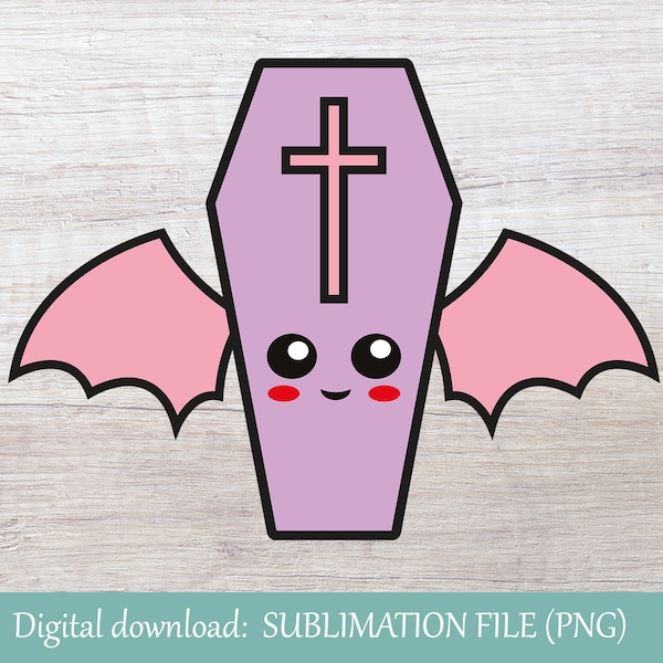 Pastel Goth Kawaii Coffin Bat | PNG sublimation file | Cute Coffin | Pastel Goth Clipart | Anime Pastel Goth | Kawaii Pastel Goth