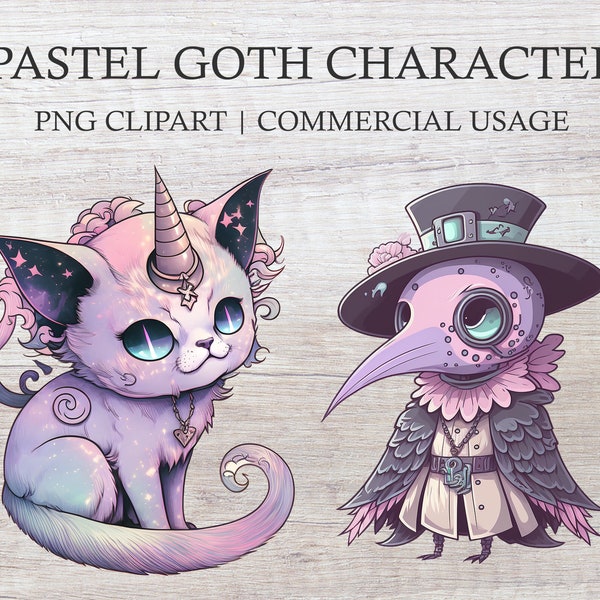 Pastel Goth Character Bundle | PNG sublimation file | Cute Characters | Pastel Goth Clipart | Anime Pastel Goth | Kawaii Pastel Goth